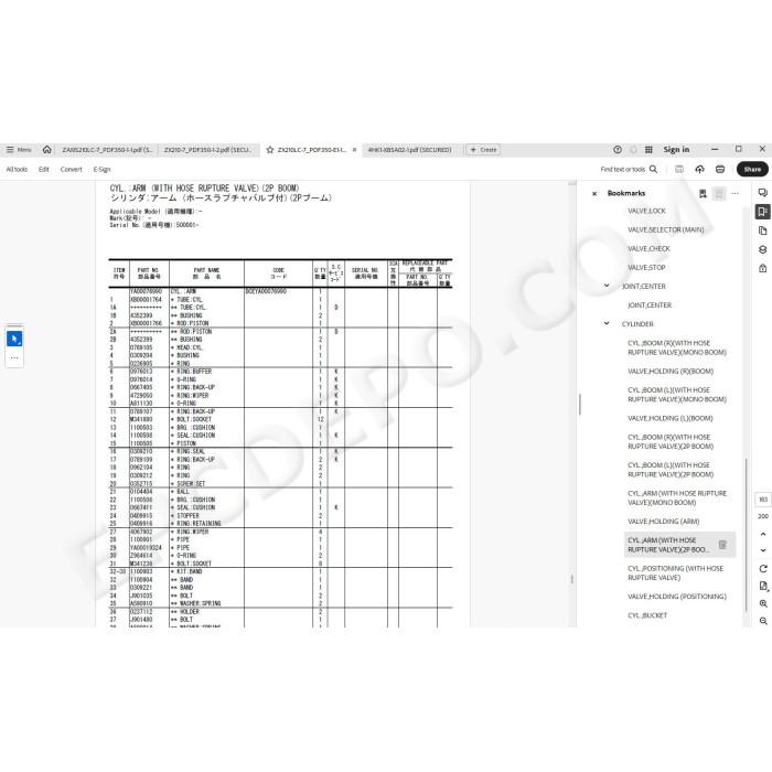 Hitachi Excavator Zaxis ZX210LC-7 ZX210LCN-7 ZX240N-7 spare parts manual