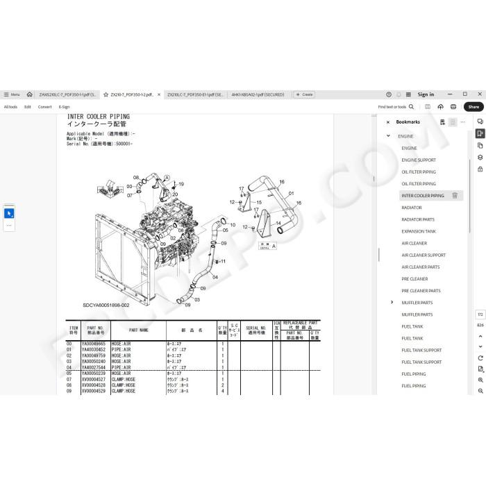 Hitachi Excavator Zaxis ZX210LC-7 ZX210LCN-7 ZX240N-7 spare parts manual