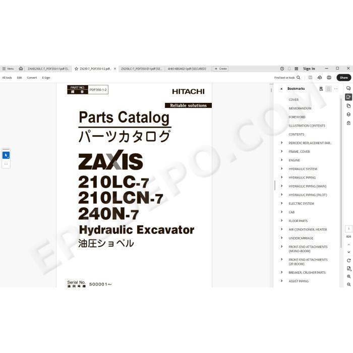 Hitachi Excavator Zaxis ZX210LC-7 ZX210LCN-7 ZX240N-7 spare parts manual