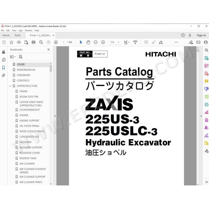 Hitachi Excavator Zaxis ZX225US-3 ZX225USLC-3 spare parts manual
