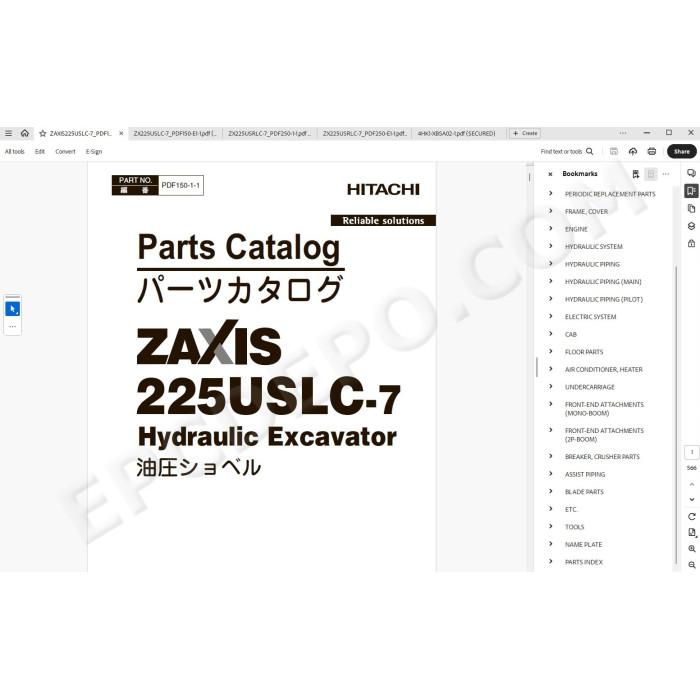 Hitachi Excavator Zaxis ZX225USLC-7 ZX225USRLC-7 spare parts manual