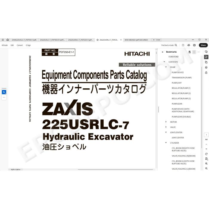 Hitachi Excavator Zaxis ZX225USLC-7 ZX225USRLC-7 spare parts manual