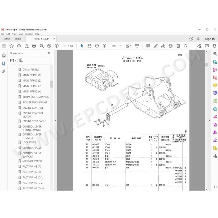 Hitachi Excavator Zaxis ZX270 ZX270LC ZX280LC ZX280LCN spare parts manual