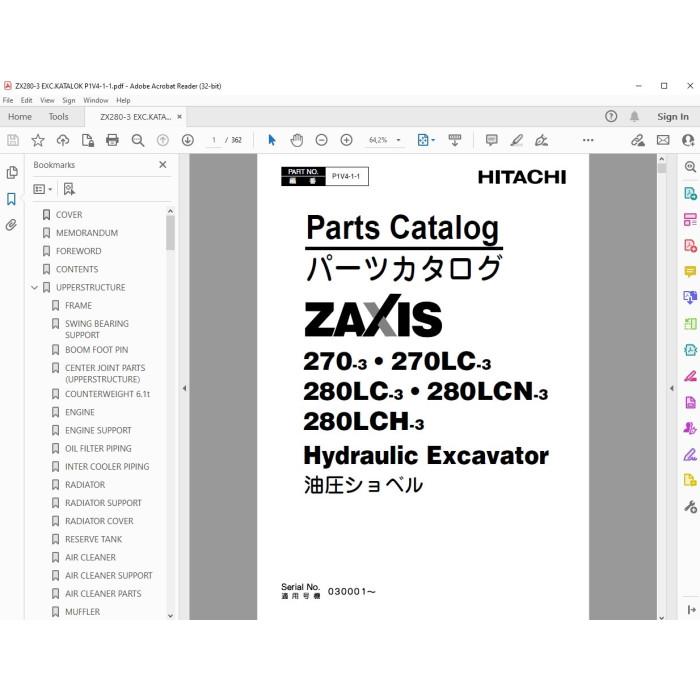 Hitachi Excavator Zaxis ZX270-3 ZX270LC-3 ZX280LC-3 ZX280LCN-3 ZX280LCH-3 parts manual