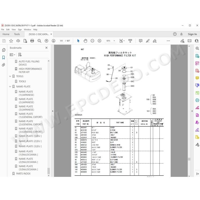 Hitachi Excavator Zaxis ZX330-3 ZX330LC-3 ZX350LC-3 ZX350LCN-3 ZX350H-3 ZX350LCH-3 ZX350K-3 ZX350LCK-3 parts manual