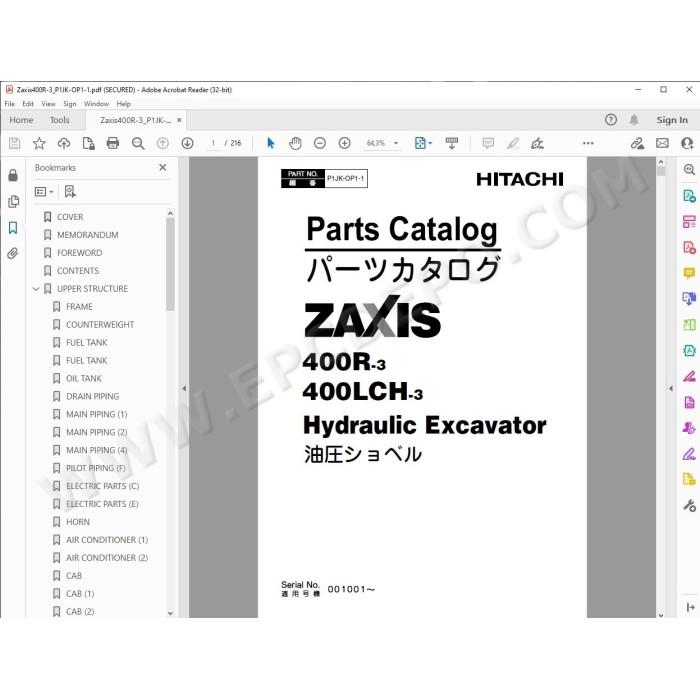 Hitachi Excavator Zaxis ZX400R-3 ZX400LCH-3 spare parts manual