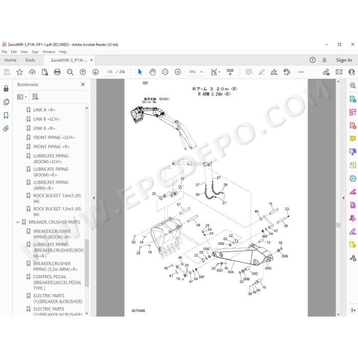 Hitachi Excavator Zaxis ZX400R-3 ZX400LCH-3 spare parts manual