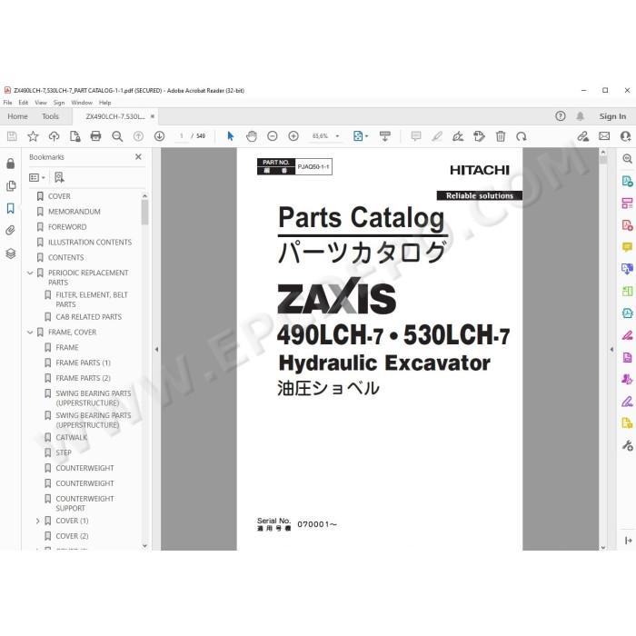 Hitachi Excavator Zaxis ZX490LCH-7 ZX530LCH-7 spare parts manual
