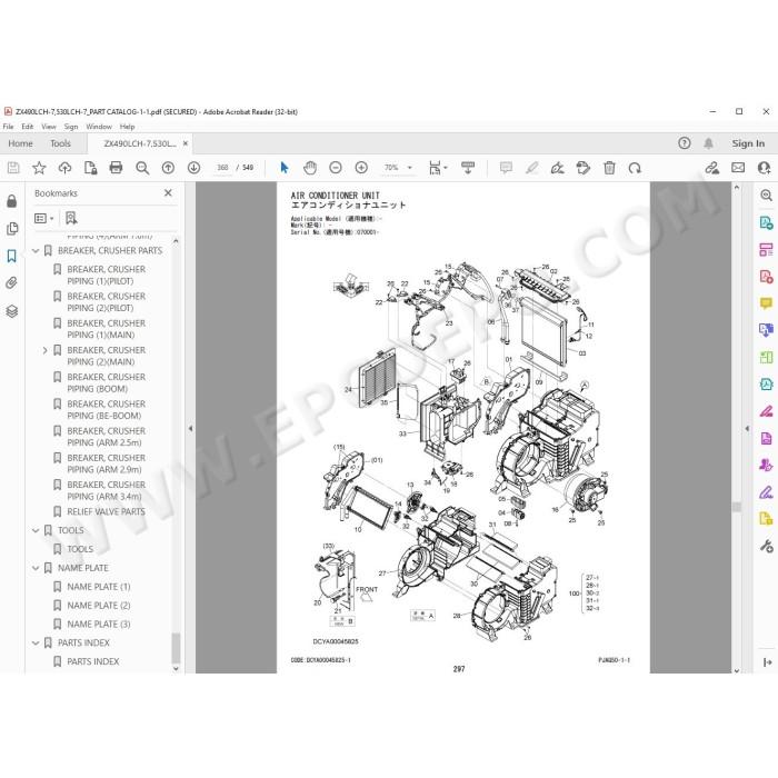 Hitachi Excavator Zaxis ZX490LCH-7 ZX530LCH-7 spare parts manual