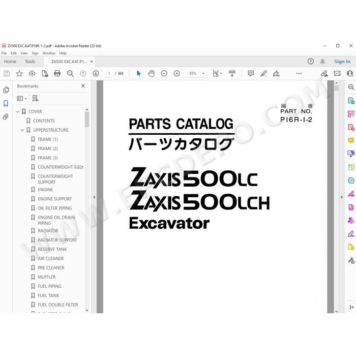 Hitachi Excavator Zaxis ZX500LC ZX500LCH spare parts manual