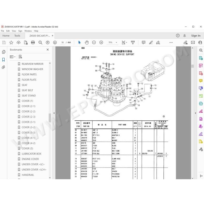 Hitachi Excavator Zaxis ZX500LC ZX500LCH spare parts manual