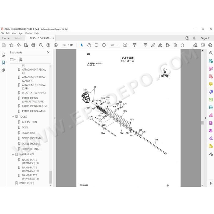 Hitachi Excavator Zaxis ZX50U-2 spare parts manual