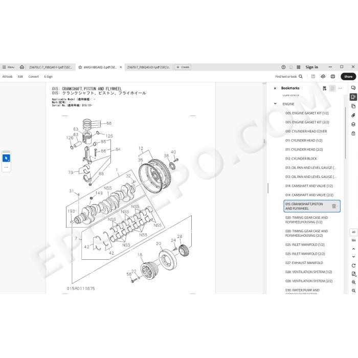 Hitachi Excavator Zaxis ZX670LC-7 ZX690LCH-7 ZX690LCR-7 spare parts manual