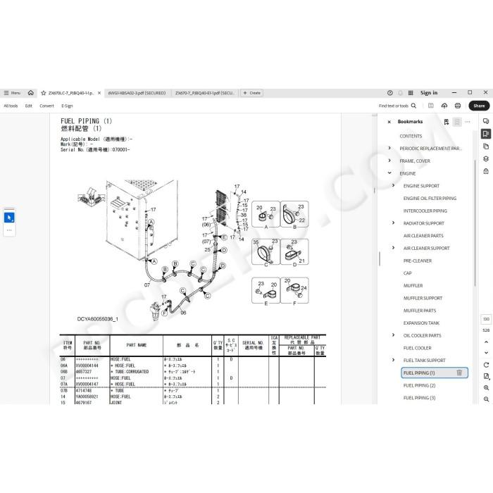 Hitachi Excavator Zaxis ZX670LC-7 ZX690LCH-7 ZX690LCR-7 spare parts manual