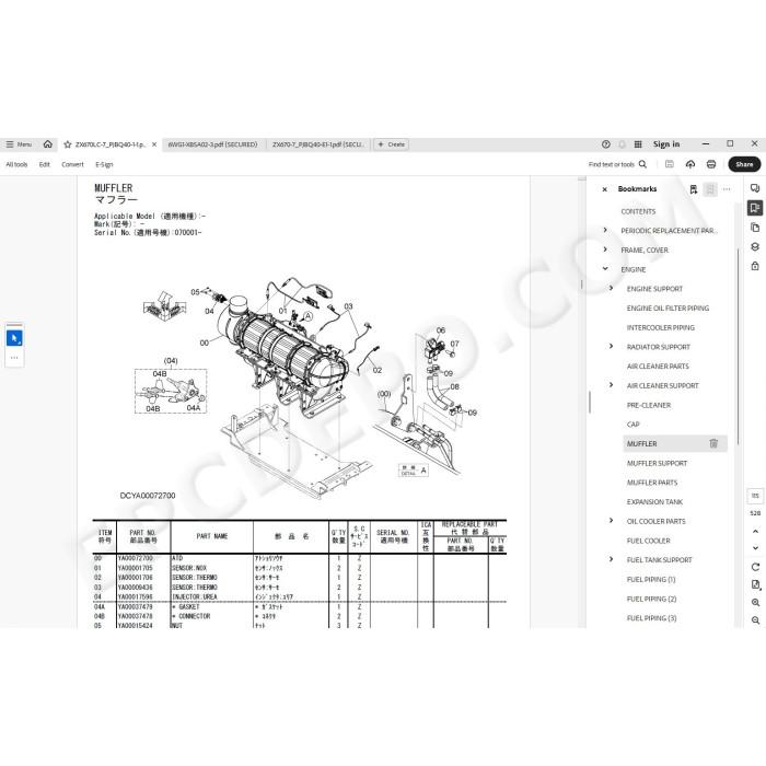 Hitachi Excavator Zaxis ZX670LC-7 ZX690LCH-7 ZX690LCR-7 spare parts manual