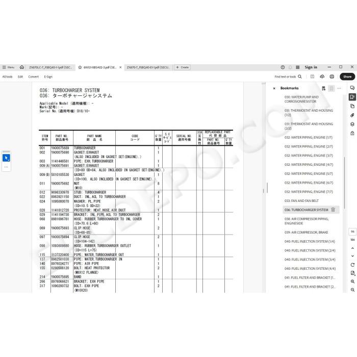 Hitachi Excavator Zaxis ZX670LC-7 ZX690LCH-7 ZX690LCR-7 spare parts manual