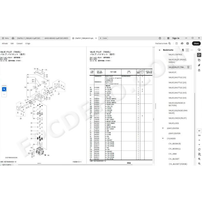 Hitachi Excavator Zaxis ZX670LC-7 ZX690LCH-7 ZX690LCR-7 spare parts manual