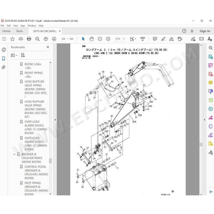 Hitachi Excavator Zaxis ZX70 ZX70LC ZX80 ZX80LCK ZX80SB ZX80SBLC spare parts manual