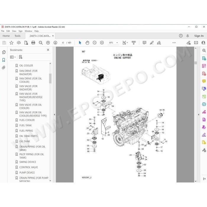 Hitachi Excavator Zaxis ZX850-3 ZX850LC-3 ZX870H-3 ZX870LCH-3 spare parts manual