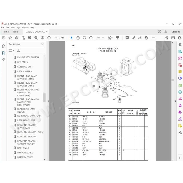 Hitachi Excavator Zaxis ZX850-3 ZX850LC-3 ZX870H-3 ZX870LCH-3 spare parts manual