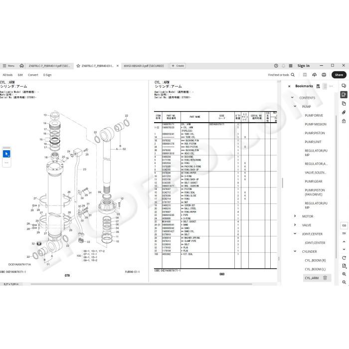 Hitachi Excavator Zaxis ZX870LC-7 ZX890LCH-7 ZX890LCR-7 spare parts manual