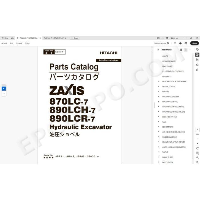Hitachi Excavator Zaxis ZX870LC-7 ZX890LCH-7 ZX890LCR-7 spare parts manual