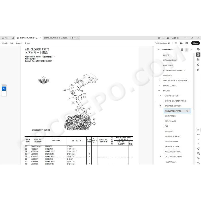 Hitachi Excavator Zaxis ZX870LC-7 ZX890LCH-7 ZX890LCR-7 spare parts manual