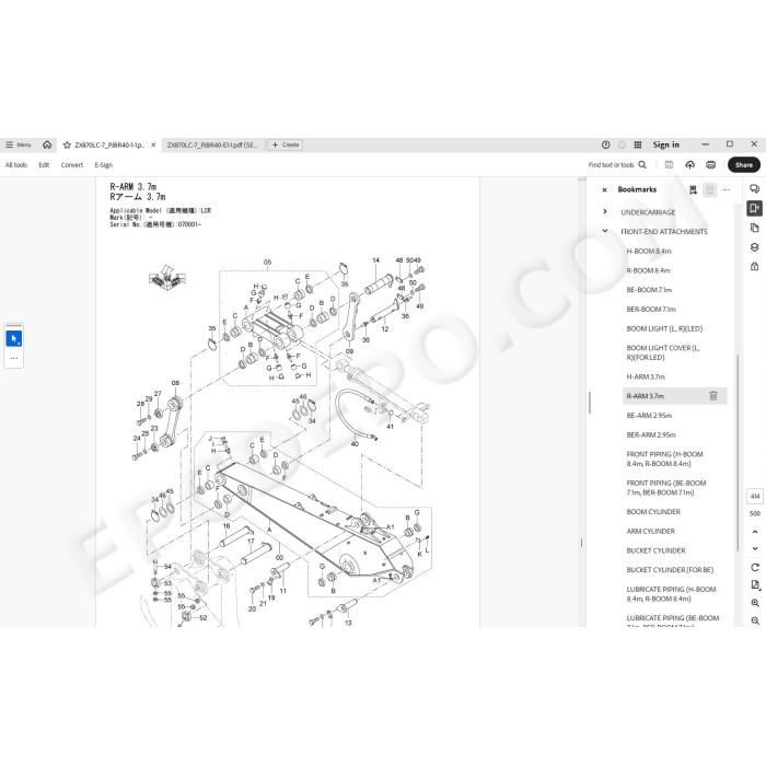 Hitachi Excavator Zaxis ZX870LC-7 ZX890LCH-7 ZX890LCR-7 spare parts manual