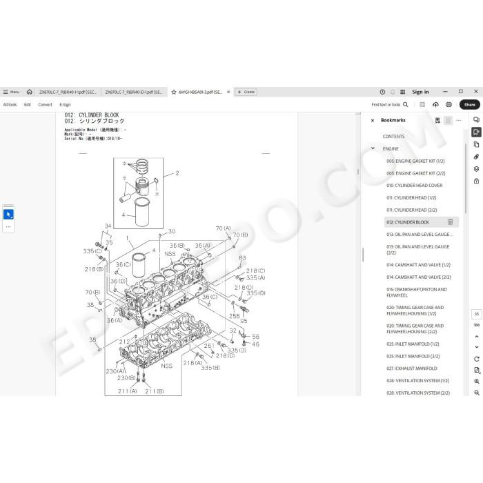 Hitachi Excavator Zaxis ZX870LC-7 ZX890LCH-7 ZX890LCR-7 spare parts manual