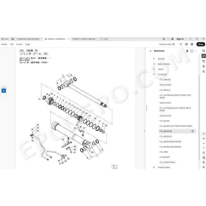 Hitachi Wheeled Excavator Zaxis ZX150W-7 spare parts manual