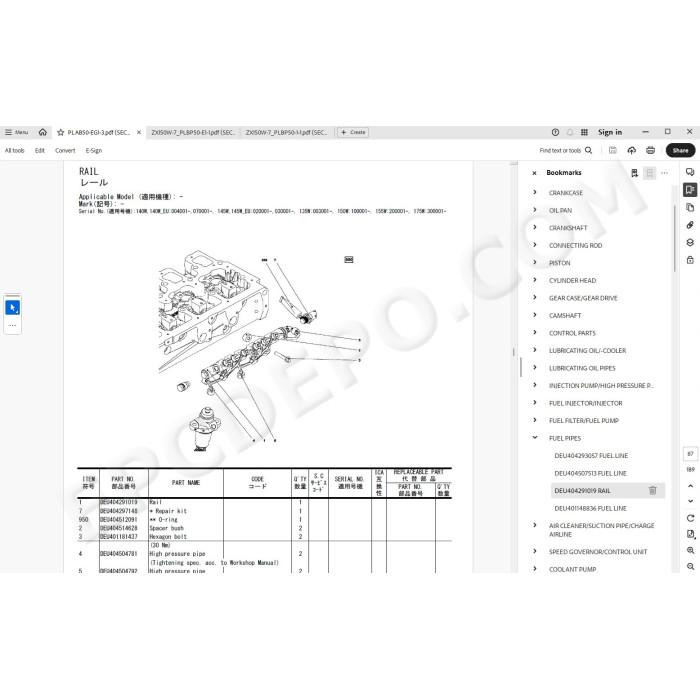 Hitachi Wheeled Excavator Zaxis ZX150W-7 spare parts manual