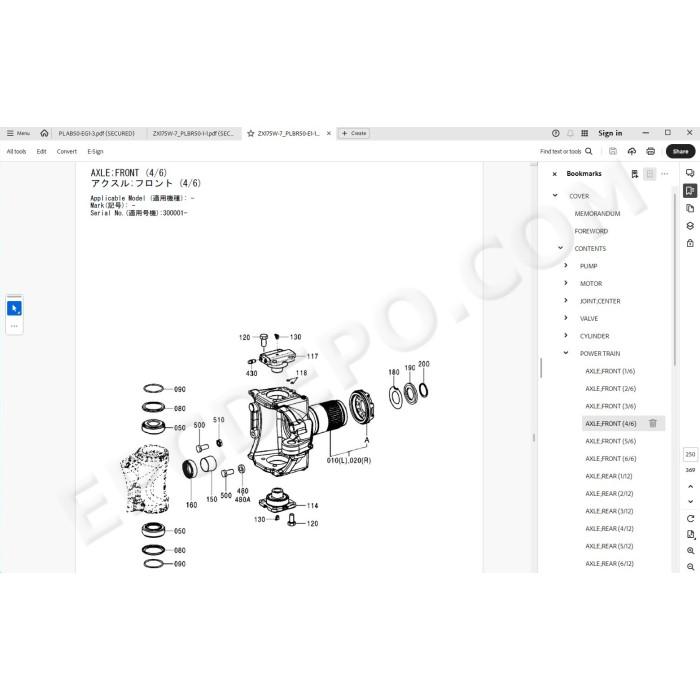 Hitachi Wheeled Excavator Zaxis ZX175W-7 spare parts manual