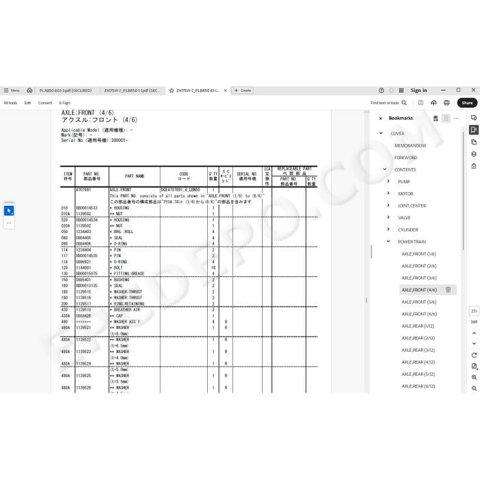 Hitachi Wheeled Excavator Zaxis ZX175W-7 spare parts manual