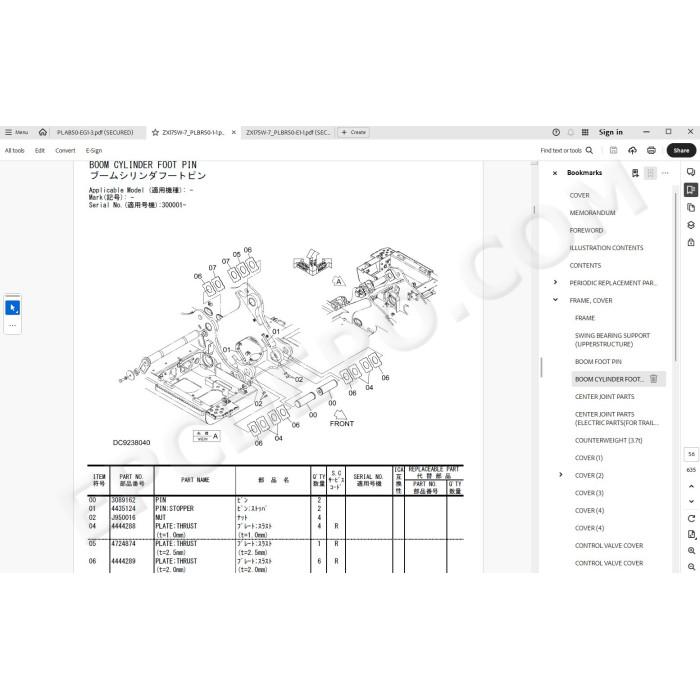Hitachi Wheeled Excavator Zaxis ZX175W-7 spare parts manual
