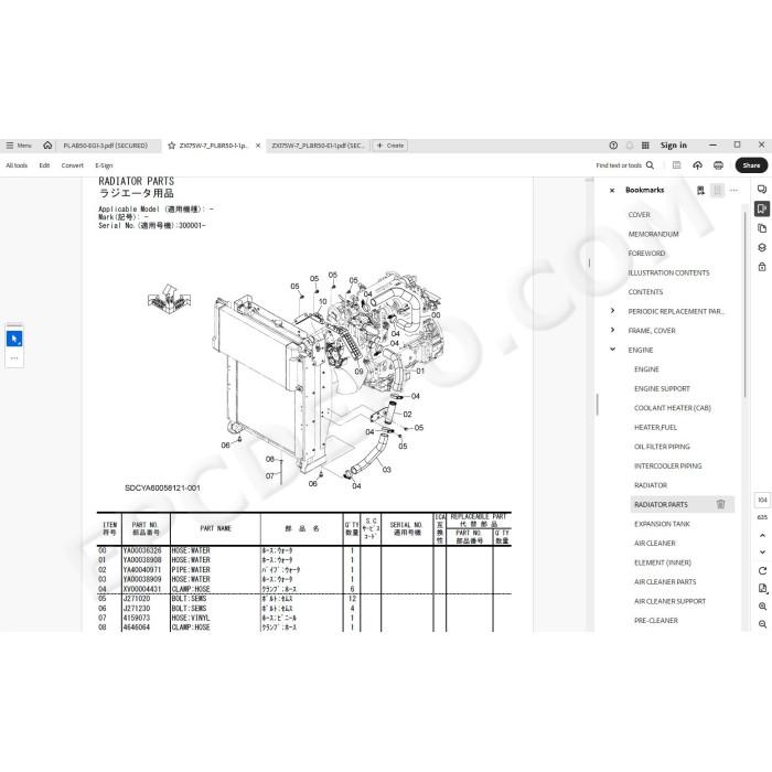 Hitachi Wheeled Excavator Zaxis ZX175W-7 spare parts manual