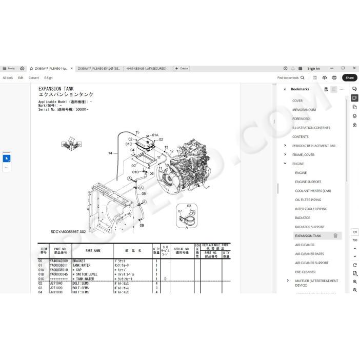 Hitachi Wheeled Excavator Zaxis ZX180W-7 spare parts manual