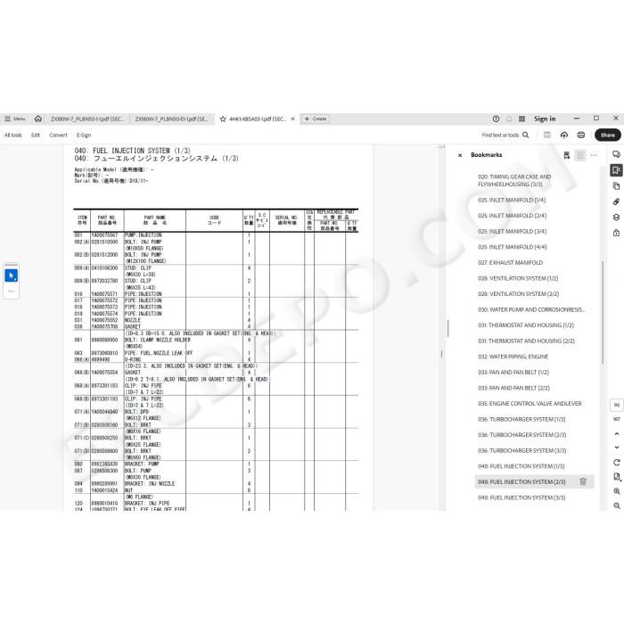 Hitachi Wheeled Excavator Zaxis ZX180W-7 spare parts manual