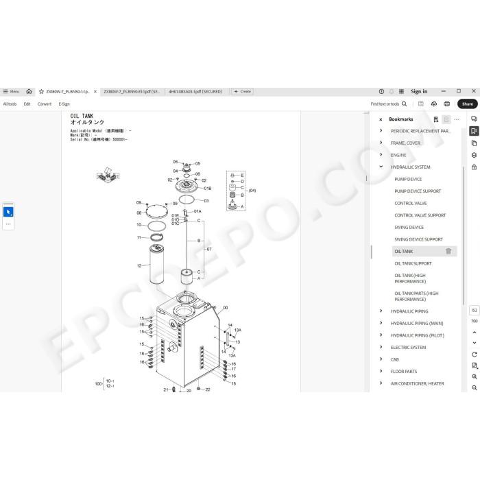 Hitachi Wheeled Excavator Zaxis ZX180W-7 spare parts manual