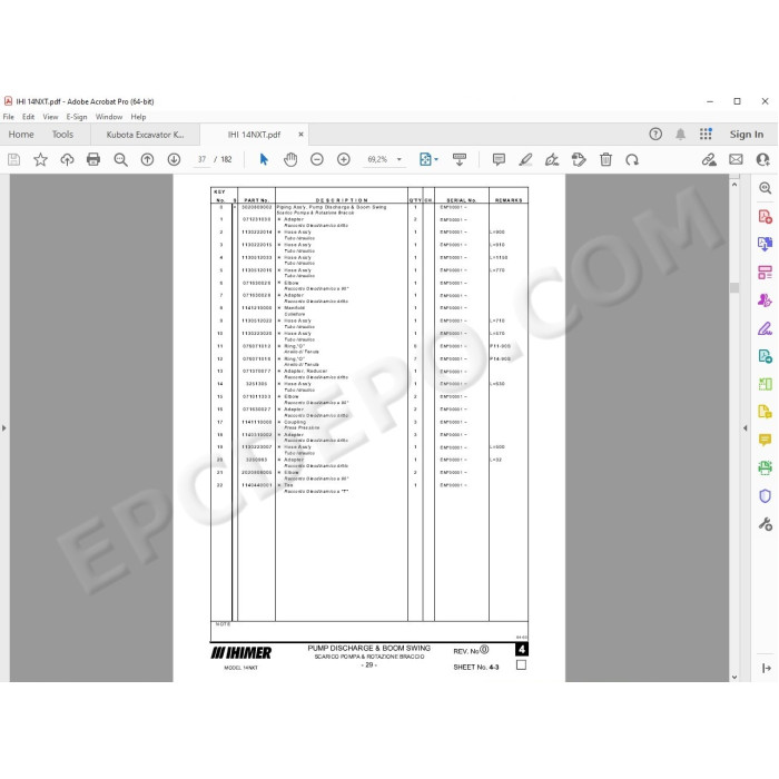 IHI EXCAVATOR SPARE PARTS MANUAL