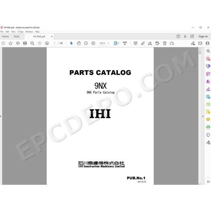 IHI EXCAVATOR SPARE PARTS MANUAL
