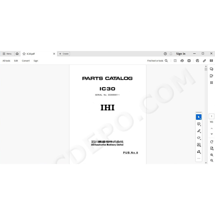 IHI Tracked Dumper IC30 IC35 IC50 IC70 spare parts manual