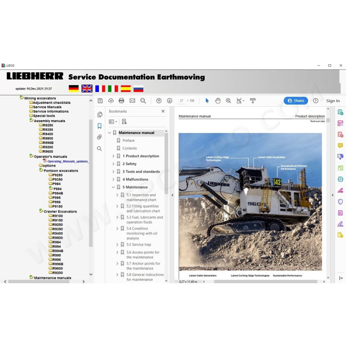 Liebherr Lidos MIN Mining Excavator EPC spare parts catalog + service offline 2022