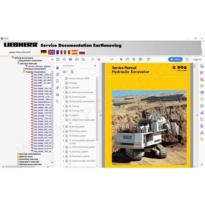 Liebherr Lidos MIN Mining Excavator EPC spare parts catalog + service offline 2022