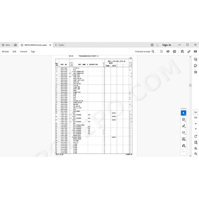 Mitsubishi Motor Grader MG430 MG460 MG500 MG530 MG560 MG730 spare parts manual