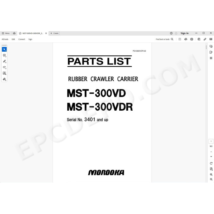 Morooka Crawler Carrier 300VD 600VD 800VD 1500VD 2200VD 3000VD parts manual