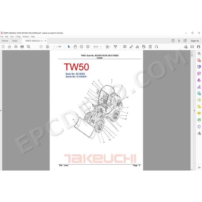 Takeuchi Wheel Loader TW50 TW60 TW65 TW80 spare parts catalog