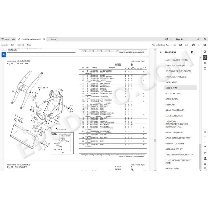 Yanmar Wheel Loader V3 - V4 - V5 spare parts manual
