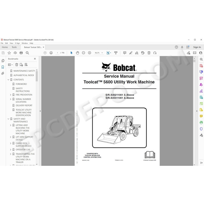 Bobcat Toolcat 5600 service manual