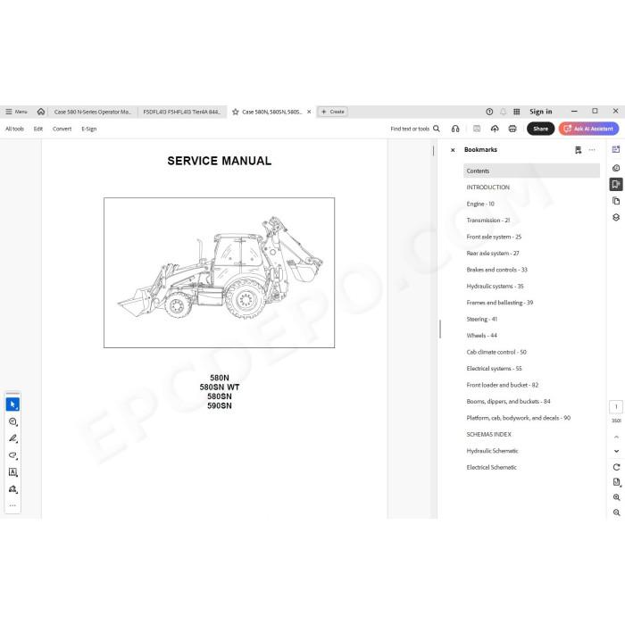 Case Backhoe Loader 580N 580SN WT 580SN 590SN Tier 4A service manual