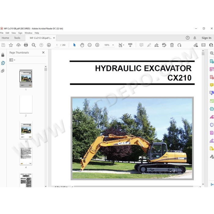 Case Crawler Excavator CX210 hydraulic & electrical circuits manual